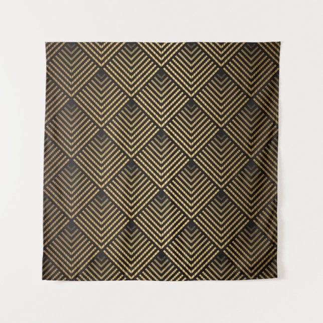 Tapete De Parede Art Deco Pattern. Serralheiro preto sem costura e  (Frente)