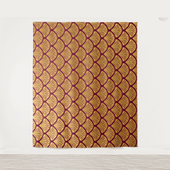 Tapete De Parede Art Deco Scales da Sereia - Magenta (Frente)