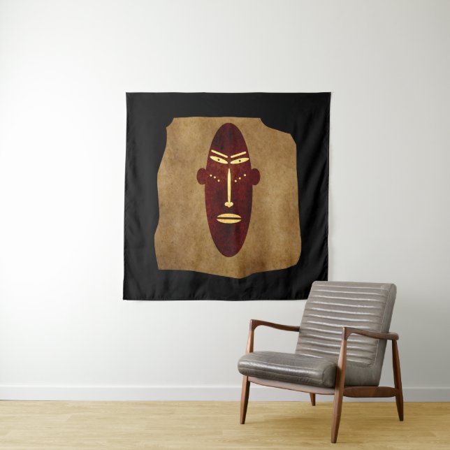 Tapete De Parede Arte abstrata de rosto tribal africano vintage (In Situ)