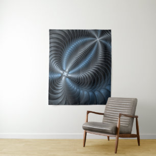 Tapete De Parede Arte abstrata moderna fractal 3D cinza azul plásti