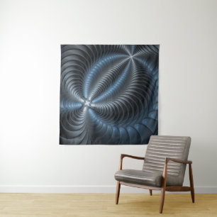 Tapete De Parede Arte abstrata moderna fractal 3D cinza azul plásti