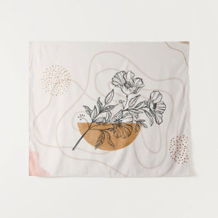 Tapete De Parede Arte Botânica Abstrata – Arte Minimalista de Linha