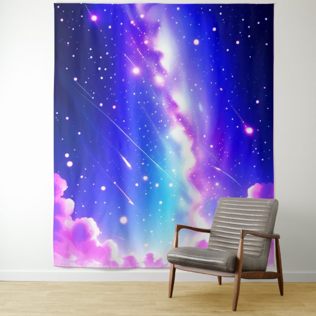 Tapete De Parede Arte Celestial Azul e Galáxia Rosa (In Situ)