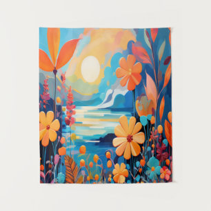 Tapete De Parede Arte da Paisagem Floral Sunset Vibrante