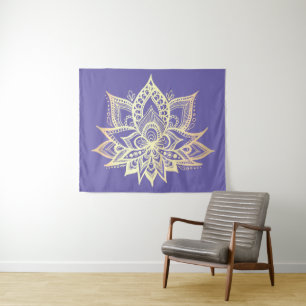Tapete De Parede Arte de Boho Purple Dourado Lotus Flor Mandala