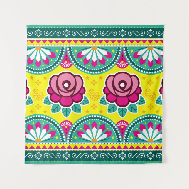 Tapete De Parede Arte de caminhões indiana e paquistanesa sem desco (Frente)