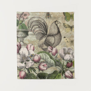 Tapete De Parede Arte de Colagem de Jardim com Galo Vintage: País F