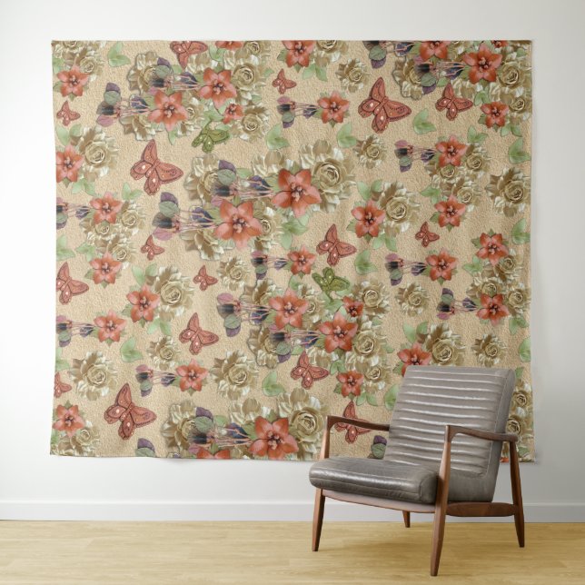 Tapete De Parede Arte de Couro Vermelho e Suede (In Situ (Horizontal))