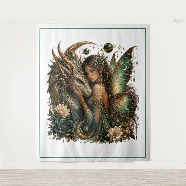 Tapete De Parede Arte de Fada Dragão Mística (Frente)