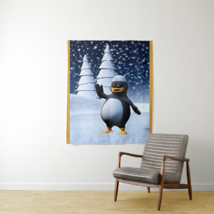 Tapete De Parede Arte de Férias de Inverno Adorável de Pinguim Mari