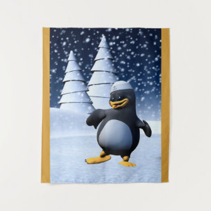 Tapete De Parede Arte de Férias de Inverno Adorável de Pinguim Mari