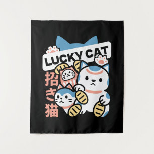 Tapete De Parede Arte de Gato Sortudo – Maneki Neko com Moeda de Ou