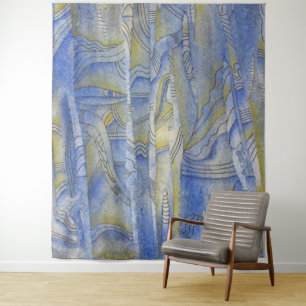 Tapete De Parede Arte de Linha de Cores Aquáticas com Ritmo
