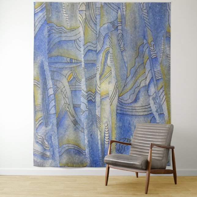 Tapete De Parede Arte de Linha de Cores Aquáticas com Ritmo (In Situ)