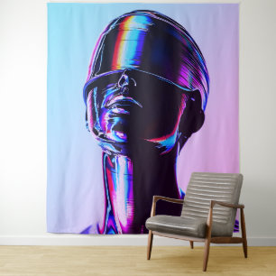 Tapete De Parede Arte de Parede com Retrato Cromado em Arco-Íris Fu