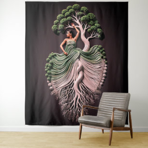 Tapete De Parede Arte de Parede Mulher Árvore Elegante – Inspirada