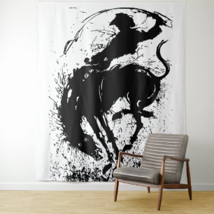 Tapete De Parede Arte de Silhueta Dinâmica de Rodeio de Cowboy