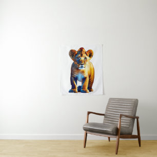 Tapete De Parede Arte em Cubo Leão de Bebê Bonito para Amantes da V