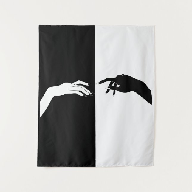 Tapete De Parede Arte em Linha Moderna Mãos Negras e Brancas (Frente)