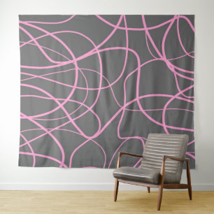 Tapete De Parede Arte em Linha: Rosa em Cinzas