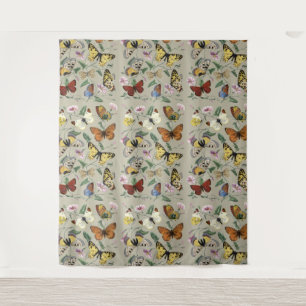 Tapete De Parede Arte Floral Botânica de Mariposa Borboleta Vintage