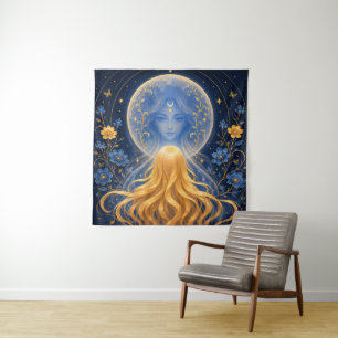 Tapete De Parede Arte Floral da Criança Loira e do Espírito da Lua