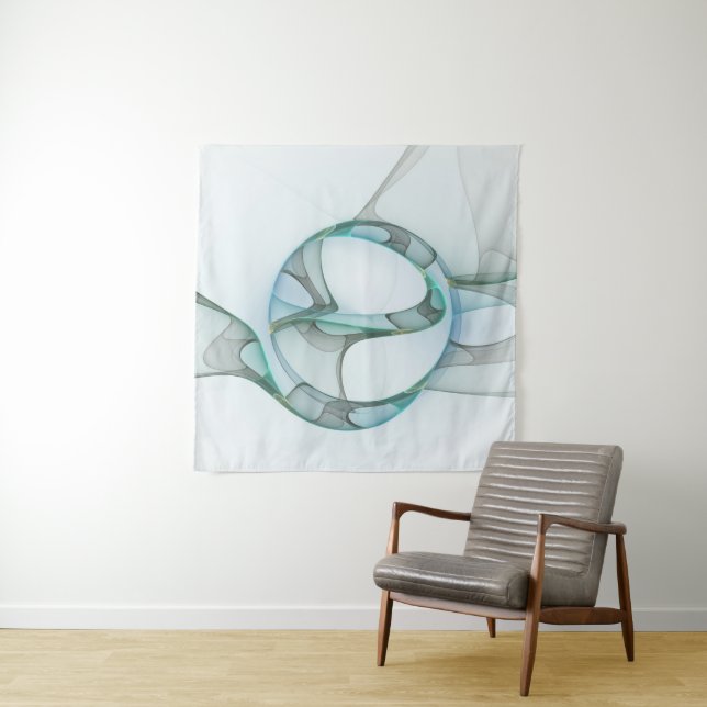 Tapete De Parede Arte Fracional Abstrata Moderna Azul Turquesa Cinz (In Situ)
