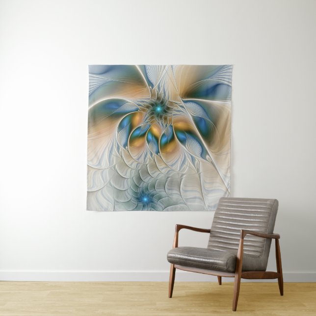 Tapete De Parede Arte Fractal, Abstrato Fantasia, Com Azul (In Situ)