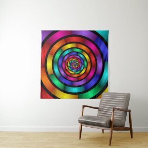 Tapete De Parede Arte Fractal Arredondada e Psicodélica Colorida M