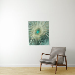 Tapete De Parede Arte fractal de flor de fantasia em verde sage abs