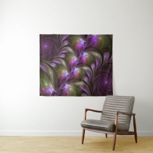 Tapete De Parede Arte Fractal de Khaki, Abstrato violeta e colorida