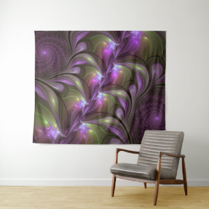 Tapete De Parede Arte Fractal de Khaki, Abstrato violeta e colorida