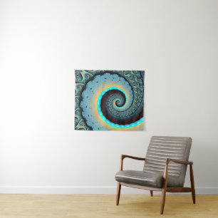 Tapete De Parede Arte Fractal Espiral Azul Turquesa Laranja Abstrat