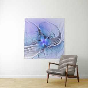 Tapete De Parede Arte fractal moderna abstrata azul lavanda