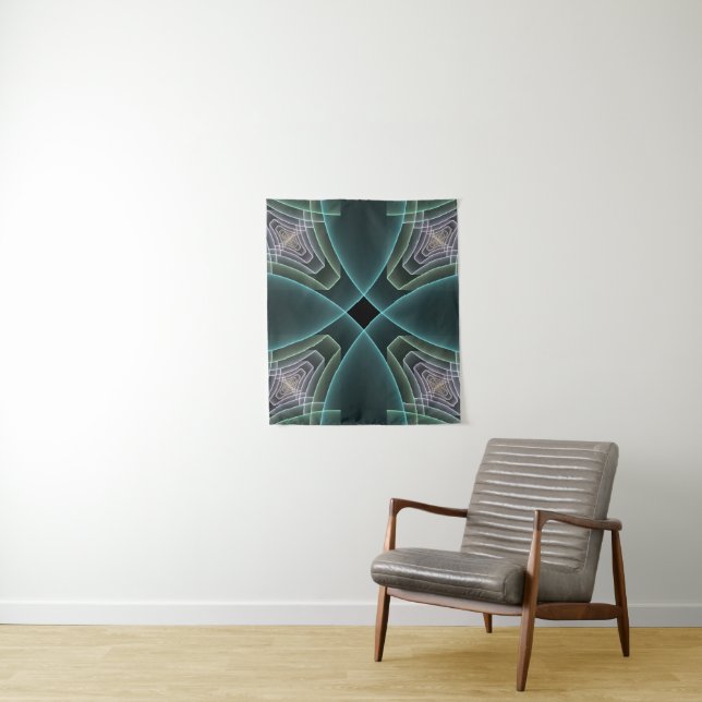 Tapete De Parede Arte Gráfico Geométrico Fractal Verde Teal Moderno (In Situ)