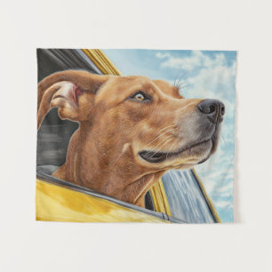 Tapete De Parede Arte Impressa de Cachorro Feliz em Carro Amarelo