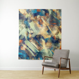 Tapete De Parede Arte Moderna Abstrata Amarelo Azul Pinceladas