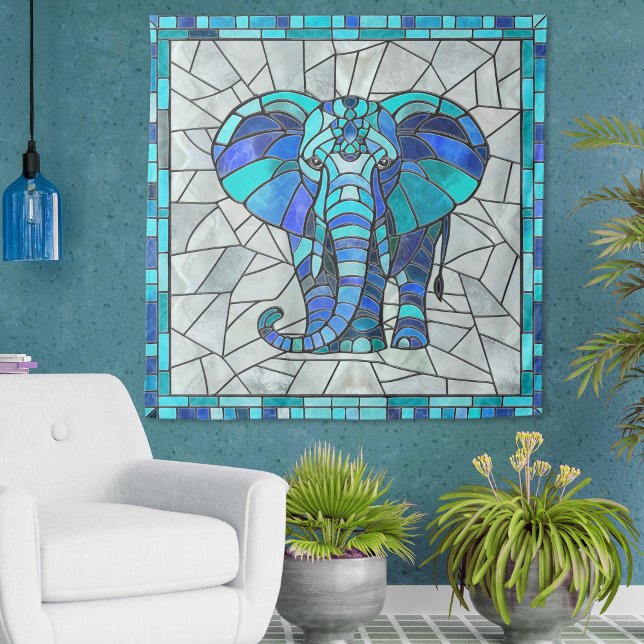 Tapete De Parede Arte mosaica de Elefante Azul (Criador carregado)