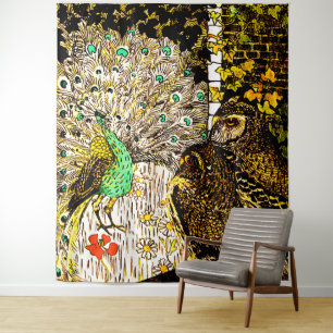 Tapete De Parede Arte Neerlandesa Nouveau Peacock e Corujas