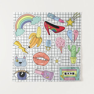 Tapete De Parede Arte Pop Retroativa: Coleção de Crachás