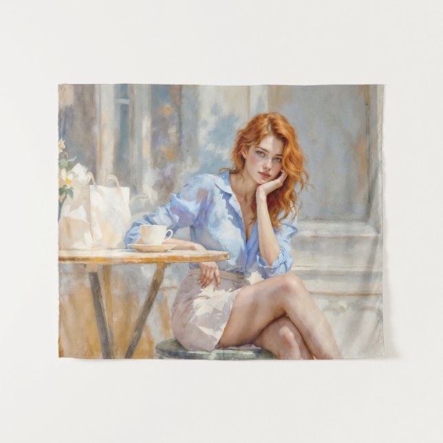 Tapete De Parede Arte romântica a óleo de olhos azuis (Frente (Horizontal))