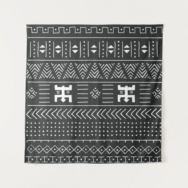 Tapete De Parede Arte Tribal Africana: Preto Geométrico e Branco (Frente)