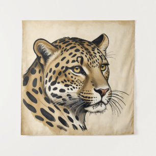 Tapete De Parede Arte Única Medieval da Cabeça Leopardo