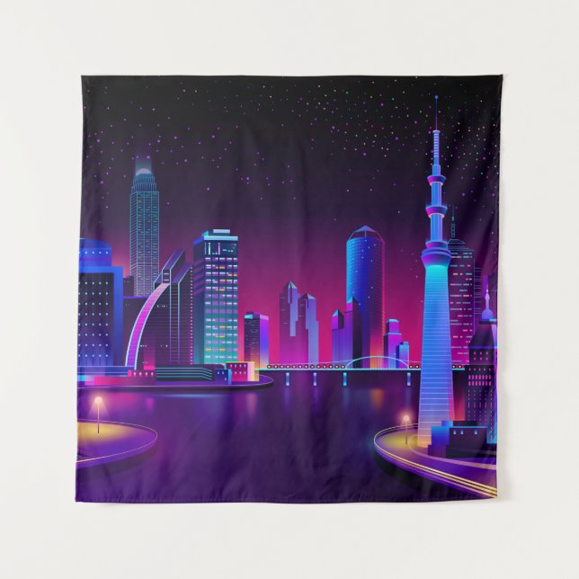 Tapete De Parede Arte vetorial do Neon City ⛔ Synthwave (Frente)