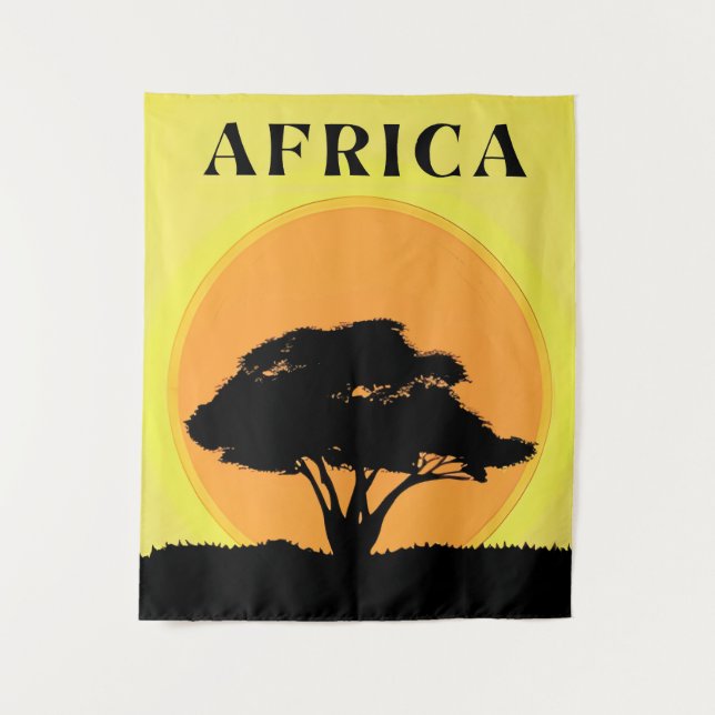 Tapete De Parede Árvore Acacia Africana contra um pôr do sol laranj (Frente)
