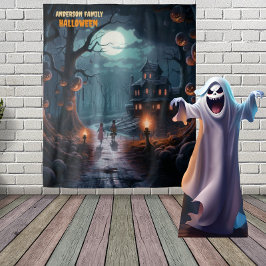 Tapete De Parede Árvore Assustadora de Jack-o'-Lantern Suspensa de