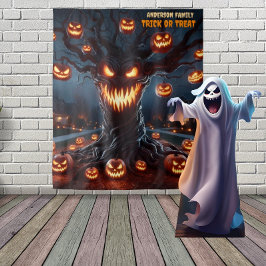 Tapete De Parede Árvore Assustadora de Jack-o'-Lantern Suspensa de