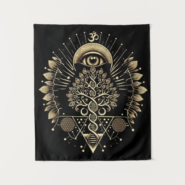 Tapete De Parede Árvore Cósmica da Vida - DNA e Geometria Sagrada (Frente)