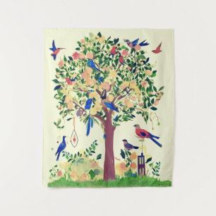 Tapete De Parede Árvore da Vida com Aves e Flores