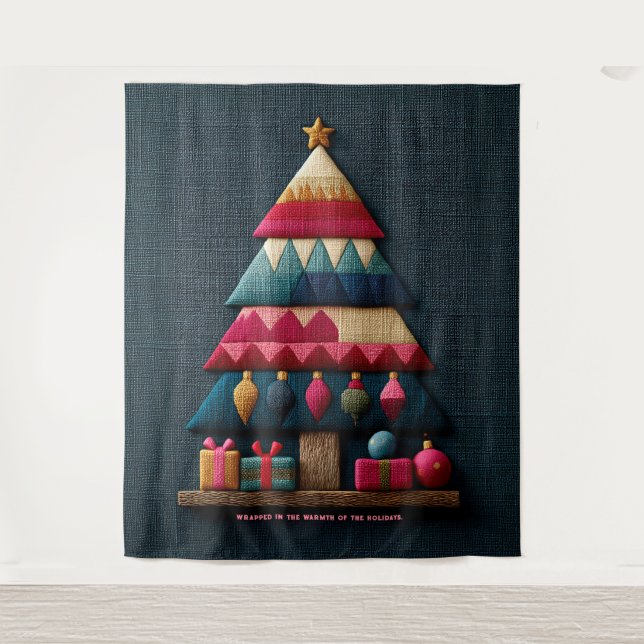 Tapete De Parede Árvore de Natal com Textura de Tecido Acolchoado (Frente)